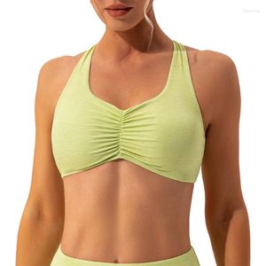 Yoga Outfit Women Supportive Quick Dry Lightweight Halter Neck Scrunch Sports Bra Spring Sexy Solid Color Pleated Running YogaBra