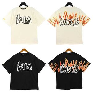 Tasarımcı Moda Giysileri Tees Tshirt Palms Flame Mektup Baskı Kısa Kollu Trend Marka Yüksek Sokak Erkekleri Kadınlar Gevşek T-Shirt Rahat Üstleri Satış Melekleri