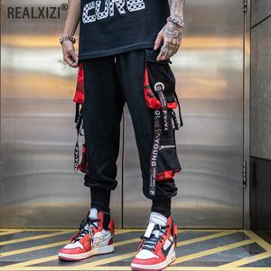 Mens Pants Letter Ribbons last Hip Hop Joggers byxor HARAJUKU Casual Streetwear Hit Color Pocket Man Sweatpants Harem Pant 230504