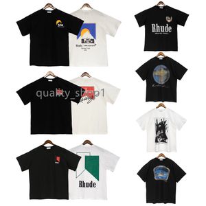 Designer Rhude T Shirt Mens Tshirt Fashion Pure Cotton Lovers T-shirt Womens High Street Luxury Loose Letter Print Couples Tops Clothes Size S-XL