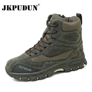 Safety Shoes Tactical Military Combat Boots Men Genuine Leather US Army Hunting Trekking Camping Mountaineering Winter Work Shoes Bot JKPUDUN 230505