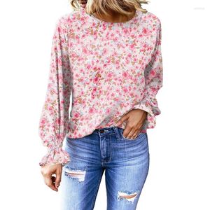 Women's Blouses 2023 Spring O-neck Tops Sweet Floral Print Blouse Fashion Lantern Long Sleeve Shirt Casual Loose Clothes Blusas Mujer 25165