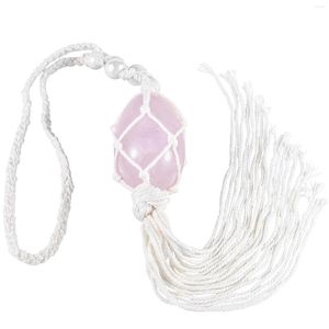 Jewelry Pouches Natural Gemstone Egg-Shape Hanging Ornament With Tassels Nylon Rope Wrapped Polished Crystal Stone For Car Home Decor