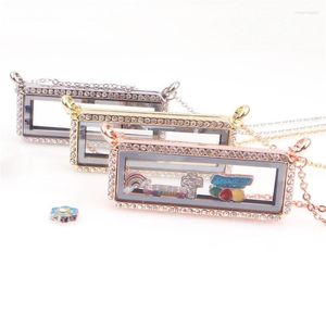 Pendant Necklaces 5Pcs Rose Gold Color Rectangular Rhinestones Glass Reliquary Memory Floating Locket Charm Necklace For Women Gift Jewelr