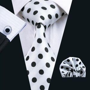 Black Dot White Tie Hankerchief Cufflinks Set for Men Classic Silk Meeting Business Casual Slittejacquard Woven N-1057315J