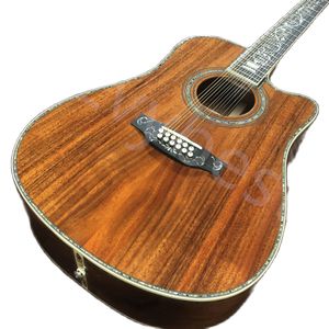 Lvybest 41-Zoll-D45-Form 12-saitiges KOA-Holz, schwarze Finger, echte Abalone-Intarsien mit akustischer Holzgitarre