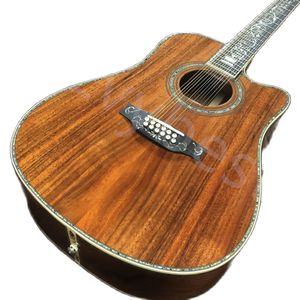 LvyBest 41 polegadas D45 Molde de 12 cordas Koa Black-Black-Blackeed Real Ballaid Inclaid com guitarra de madeira acústica