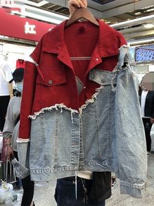 Kvinnors jackor vintage grunge kontrast färg denim jackor kvinnor koreanska mode rippade lapptäcke jeans rockar harajuku streetwear 230505