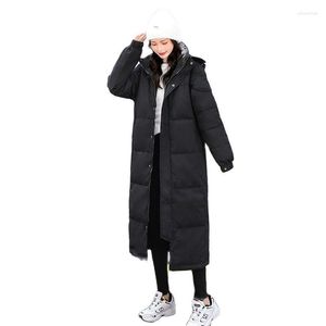 Kadın Trençkotları Kadın Kış 2023 Kore Moda Kadın Ceket Uzun Bölüm Diz Üstü Büyük Kürk Yaka Yastıklı Ceket