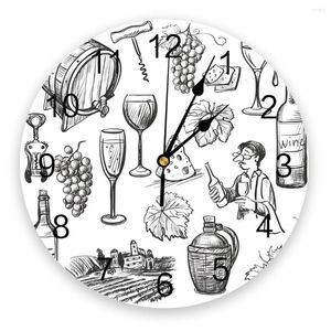 Wall Clocks Wine Bottle Grape Fruit Round Clock Modern Design Home Living Room Decoration Children's Kitchen Table