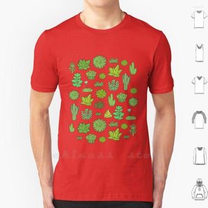 T-shirt da uomo Camicia di piante grasse Stampa Big Size 6xl Cotton Cool Tee Plant Vector Cute Desert Pattern Succulente Agave Tropical Green