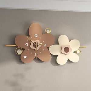 Relógios de parede relógios de luxo de madeira moderna relógios silenciosos para sala de estar flores criativas metal decoração de casa grande 100 cm presente