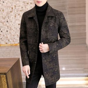 Men's Trench Coats Casual Coat Windbreaker Men Social Streetwear Overcoat Autumn Winter Woolen Mid-long Korean Slim Tweed