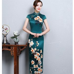 Ethnic Clothing Women Cheongsam Flower Printed Oriental Style Short Sleeve Elegant Fairy Retro Dress Qipao Improved Chinese Traditional