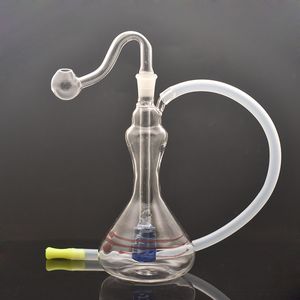 colorful Creative Vase mini 10mm female water dab rig bong Hookah pipe with smoking Glass oil burner bowl and silicone hose