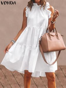 Casual Dresses Summer Mini Dress Women Elegant Ruffled Party Dress VONDA Summer Beach Holiday Sundress Casual Solid Bohemian Vestido Robe 230505