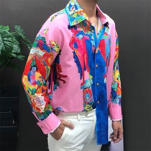 Camisas casuais masculinas camisa de estampa étnica moda de manga longa Hip Hop Stagewear camisa social Bohemian Holiday Retro Print Shirt for Men 230505