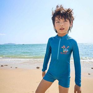 Childrens Swimsuit Chłopcy Jeden kawałki Spring One Piece Long Rleeves Dzieci Dzieci Teny Sprzęt pływania