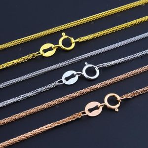 Chains 1PCS Au750 Pure 18K White Rose Yellow Gold 1mmW Hollow Wheat Chain Link Women Necklace 40-45cmL