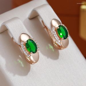 Brincos de balanço JulyDream Emerald Green Oval Drop de zircão para mulheres Jóias vintage 585 Acessórios elegantes de cor de ouro rosa 585