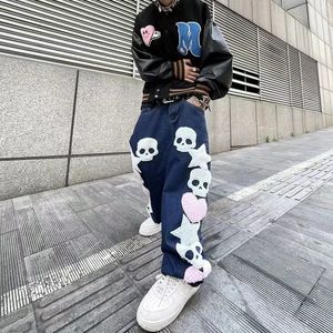 Herrenhosen Europäische und amerikanische Retro-Street-Hiphop-Stickerei übergroße Jeans Herren Y2K hohe Allmatch-Hose Paarmodelle 230504