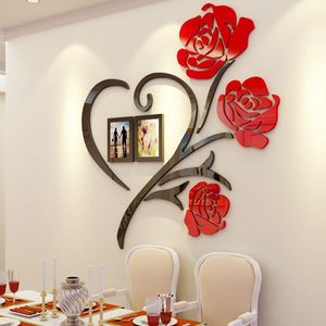 Wallpapers 3 Size Multi-Pieces Rose Flower Pattern 3D Acrylic Decoration Wall Sticker DIY Wall Poster Picture Frame Home Bedroom Wallstick 230505