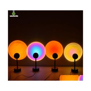 Night Lights Sunset Projector Lamp Rgb Rainbow Atmosphere For Home Bedroom Coffe Shop Background Wall Decoration Usb Table Drop Deli Dhcrm