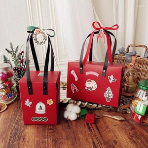 Present Wrap 10st Box Kraft Paper Handle Boxar Packaging Cookie Bread Wedding Paket Package PASS PARTY RED COLOR BOXY BAKING
