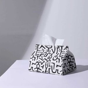 Tissue Boxes Napkins Nordic pumping paper box twodimensional code pattern tissue box creative desktop living room decorative PU leather tissue box Z0505