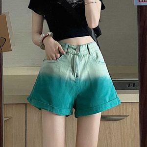 Womens Shorts Gradient High Waist Denim Shorts Women 2023 Summer Thin Y2K Streetwear Jeans Shorts Woman Loose Wide Lge Short Pants Streetwear Z0505