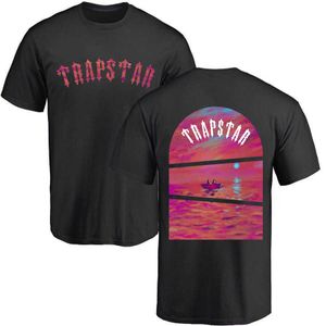 デザイナーファッション衣類 Tシャツ Tシャツ Trapstar トラップスターストリートブランドメンズサンセットビーチアートプリント Tシャツ O ネック綿カジュアルストリートルーズスポーツウェアトップス