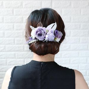 ヘッドピースブライダルヘアアクセサリープレートプラグコーム手作りの布シミュレーションフラワーバッドビーチストローハット装飾