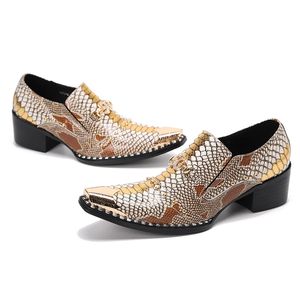 2023 Fashion Pointed Toe Golden Evening Shoes Social Plus Size Night Club Party Shoes Classic Real Leather Man Prom Shoes