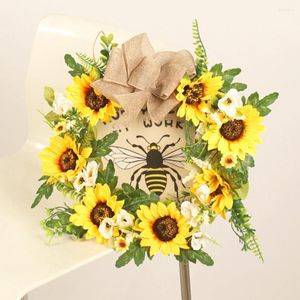 Decorative Flowers Bright Color Exquisite Honeybee Festival Wreath Garland Faux Silk Cloth Sunflower Never Fade Home Decor
