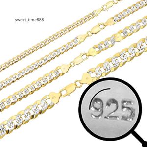HarlemBling Men's Flat Cuban Chain - Two Tone Diamond Cut - 14k Gold Over Solid 925 Sterling Silver - Made In Italy - 5mm 6mm 8mm 10mm