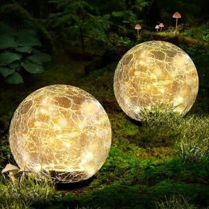 Solar Lights Lawn lamp Outdoor, 20 LED Cracked Glass globe Garden Lights, Waterproof Ground Lights for Yard, Patio, Walkway, Pathway, Decorative Lights Warm White