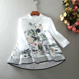 Women's Blouses Retro Embroidered Shirt For Women's Spring/summer A-line Casual Loose Fitting Cotton 7/4 Sleeve Top Clothing