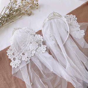 Headpieces GH0606D Korean Version Of French Retro Lace Crown Double-layer Birthday Party Flower Girl Veil