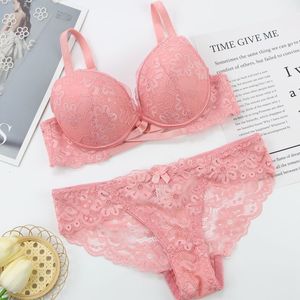 Bras Sets DaiNaFang New Sexy High Quality Bras Set Lace Floral Push Up Underwear Beige Black Blue Pink Red White Plus Size Lingerie 230505