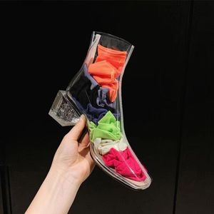 Botas de chuva Sapatos femininos PVC Transparent High Heels Girls Fashion Club Shoe Sexy's Shoe's Waterproof 230504