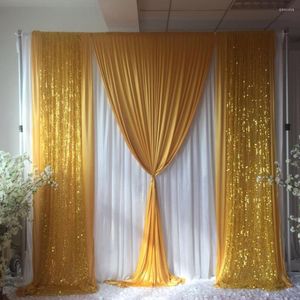 Decoração de festa 3m H x3mw Cortina branca com cenário de sequência de sequência de seda dourada Casamento