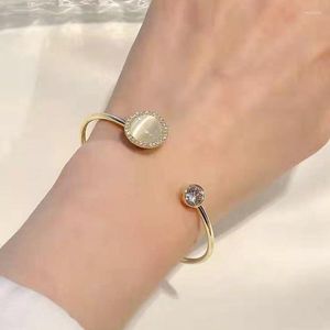 Bangle Gold Plated Opal Bead Armband och Fashion Ladies Round Inlaid Rhinestone Armband Justerbara känsliga smycken Tillbehör 2023