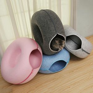 Mats Donut Cat Tunnel Bed Pets House Natural Felt Pet Cat Cave Toys Round Wool Felt Pet Bed For Small Dogs Cat Interactive Play Toy