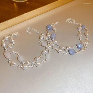 Strand 2023 coreano Pearl Pearl Double Chayer Bracelet Moda