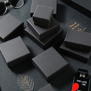 Jewelry Boxes 30pcs Black Kraft Jewelry Gift Box Cardboard Travel Ring Necklace Earring Packaging Organizer Boxes Case With Sponge Inside 230505