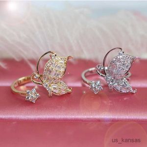 Band Rings Delicate 14K Gold Plated Butterfly Open Rings for Women Luxury Zircon CZ Flower Adjustable Rings