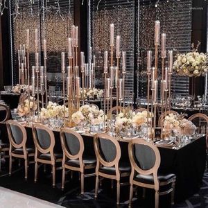 Dekoracja imprezowa Złota 8 -ramię metalowa klaster Candelabra Holder Wysokie duże szklane świecy aranżacja świec Candleabra Wedding Shower Centerpiece