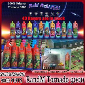 Original RandM Tornado 9000 Puffs Disposable E-cigarettes Features Mesh Coil 18ml Disposables Vape Pen Tornado Puff 9000 9k 0 2 3 5% Rechargeable 850mAh Integrated RGB
