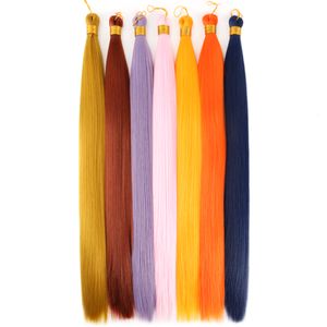 Hair Bulks Long Straight Synthetic Hair Bundles Silk Bulk Hair Extensions Pre Stretched Braiding Hair Pink Blonde Blue Golden Black Brown 230504