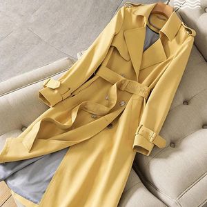 Spring Autumn Casual Women Mid-length Trench Coat with Letter Embroidery Sashes Double-breasted Lapel Female Windbreaker Outwear